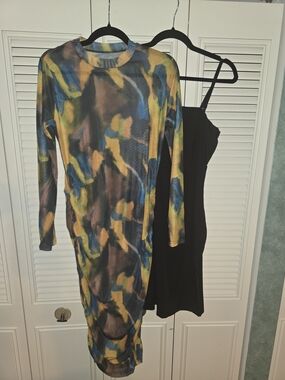 Multicolor Abstract Print Long Sleeve Bodycon Dress - Women